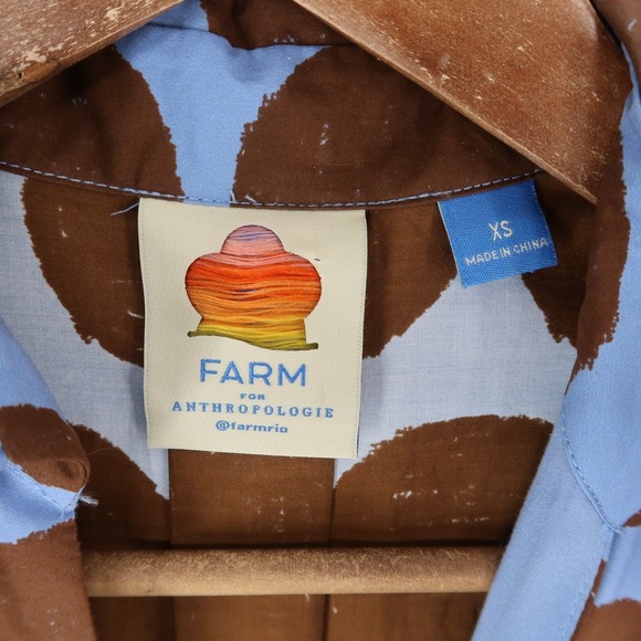 Farm Rio Dress Womens XS Blue Polka Dot Puff Sleeve Bow Front Tiered Hem Mini - Picture 9 of 12